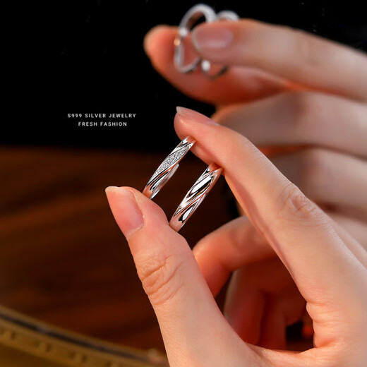 Meliades Love Together S999 Sterling Silver Ring Light Luxury Micro-Inlaid Zirconia Couple Ring Valentine's Day Ring Platinum Women's Ring/999 Opening Adjustable