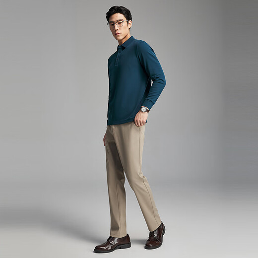 Youngor long-sleeved POLO shirt men's cotton blended pique fabric plain business POLO shirt comfortable and breathable 2025 new product combination blue VLPC519962HCA M (recommended 120-135Jin Jin equals 0.5 kg)