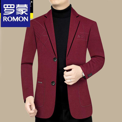 Romon Casual Suit Jacket Men's Suit Autumn and Winter 2025 New Business Casual Middle-Aged Dad Top Burgundy No-Iron Single Suit Jacket 2XL