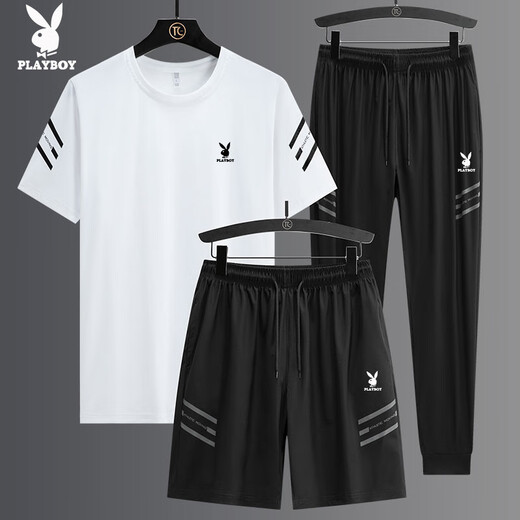 
Playboy (PLAYBOY) high-end casual sports suit men's summer ice silk thin loose fast drying breathable short sleeve two-three piece set GF1389 white shorts two-piece set XL (suitable for 125-140Jin [Jin equals 0.5 kg])