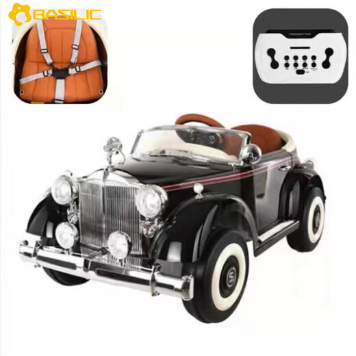 BASILIC children's electric car four-wheel stroller baby remote control swing car children's classic car toy car can sit on the stroller black