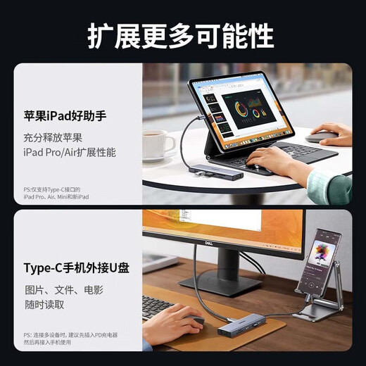 绿联 Type-C拓展坞雷电3/4扩展坞USB-C转HDMI分线器转接头 适用MacBook电脑 10合1【HDMI+VGA+网卡+音频】15601