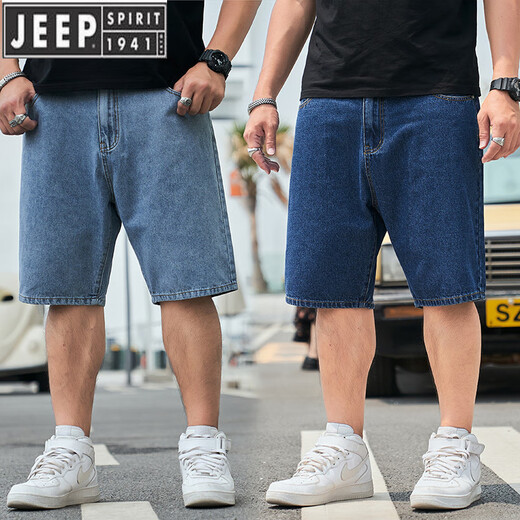 JEEP SPIRIT吉普大码男装肥佬牛仔五分裤宽松胖子中裤夏季休闲加肥加大短裤男 【弹力款】蓝灰MZ1389 42 230斤左右