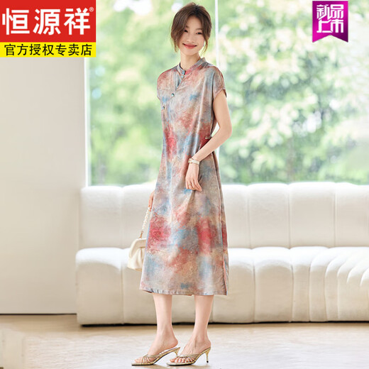 Hengyuanxiang 2025 new summer huge and beautiful dignified and elegant rich wife noble national style retro button loose dress Mother's Day blue 2XL