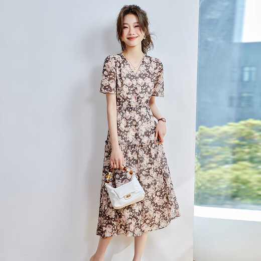 Ehangy国际轻奢高端女装连衣裙夏季新款2025显瘦百搭休闲桑蚕丝中长裙子 胭脂粉 【高端礼盒】 L