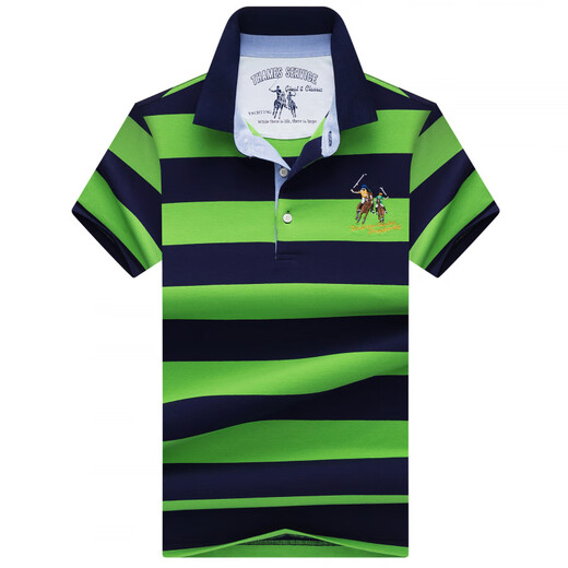 Sieben Wölfe 2025 Sommer Neuer Männer mittleren Alters mit kurzer Ärmel T-Shirt Slim Business Casual Revers Striped Base Shirt 3882 White M.