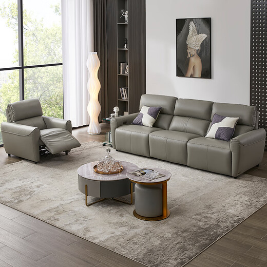 Zhihuashi First Class Zero-Back Wall Direct-Check Large Living Room Top-Level Cowhide Electric Function Sofa 12189 1-Seater Sofa