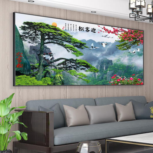 三栖虎迎客松农村中堂山水挂画客厅装饰风景沙发背景墙壁画字画2024新款 CT-3882-迎客松 长230*cm顺丰入户尊贵黑平面