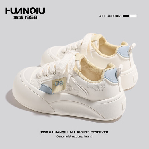 
Global thick-soled big toe shoes for women 2025 autumn new high-rise white shoes cute kitten versatile casual shoes beige 37