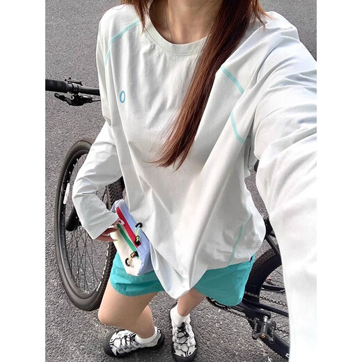 Lifeng Dopamine Outdoor Sports Quick-Drying Clothes Women's Autumn Cityboy Anti-scratch Cycling Clothes Retro Splicing Long Sleeve T-Shirt Milk Blue L