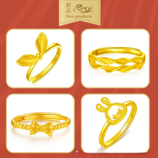 Dewey Fan Gold Zodiac Rabbit Ring 3D Hard Gold Birth Year Little Rabbit Ring 999 Pure Gold Silver Rabbit Ring for Gift Opening Rabbit Ears Ring