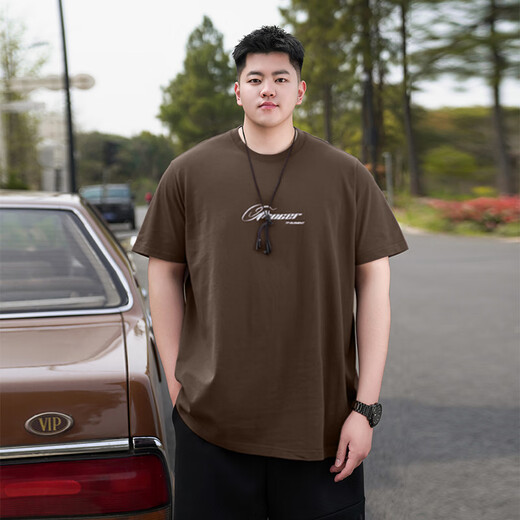 Xuanchun Fat Men's T-shirt, Big Belly Pure Cotton Men's Plus Fat Plus Large American Casual Large Size Short Sleeve Summer Fashion Brand Loose A6627-White 2XL (Suggested 140-160Jin [Jin equals 0.5 kg])