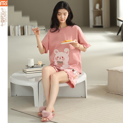 Pyjama modal pour les femmes en été 2025 Nouveau dessin animé Suisse à manches courtes Coton Coton et mince version coréenne Y9853 M