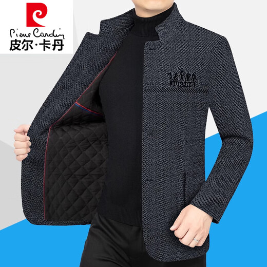皮尔卡丹（pierre cardin）休闲羊毛呢夹克外套男中年2025春秋季新款加绒加厚爸爸装轻奢男装 浅灰731N5单款 S 165 【适合95-100斤】