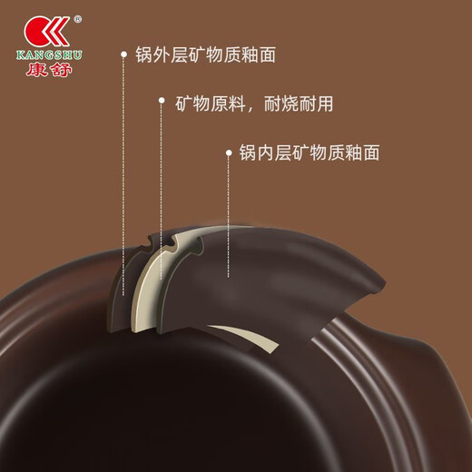 康舒陶瓷砂锅新款食膳仿土色家用大容量砂锅燃气专用煲汤锅煮粥煲 棕白款适合3-5人 3527ml