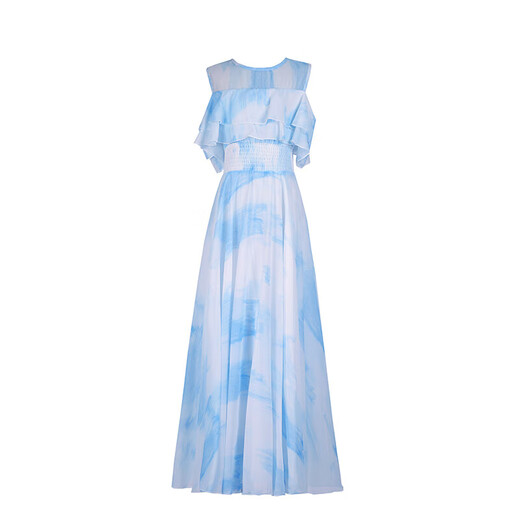 Mädchenkleid Sommer 2025 Neues modisches und dünnes Prinzessin Kleid Mädchen mittelgroßer Kinder Chiffon Long Kleid 101 Blau [Perle Stirnband senden + Schlüsselbeutelkette] 140 [Vorgeschlagen 46-55 Jin [Jin gleich 0,5 kg]]]