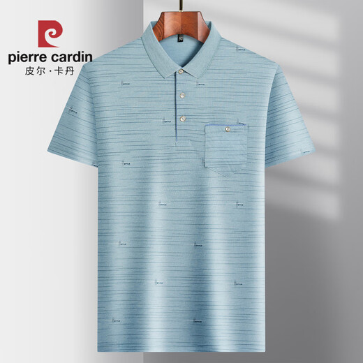 Pierre cardin middle-aged men's lapel short-sleeved T-shirt daddy suit summer thin polo shirt middle-aged and elderly ice silk half-sleeved men old man T ice silk-9923 blue real pocket M 48/165