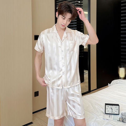 Pajama masculin à manches courtes en soie de glace d'été pour les adolescents et les étudiants masculins peut porter des vêtements à domicile SX-679 Modèle de champagne masculin 2xl [130-150jin [Jin est égal à 0,5 kg]]]