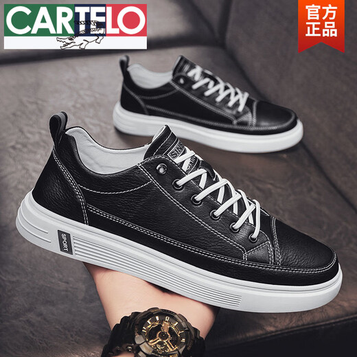 CARTELO men's shoes summer casual leather shoes men's versatile one-piece sports flat shoes leather surface waterproof work little white trendy shoes N695 white 42