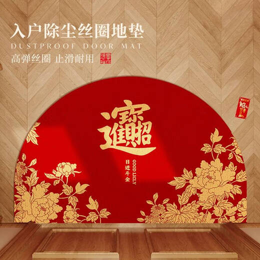 咏幻2025新年款入户门地垫半圆形丝圈家用进门口防滑耐脏 花满福-NF-12154 50*80cm丝圈材质蹭泥刮土