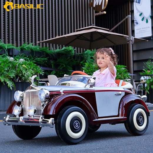 BASILIC children's electric car four-wheel stroller baby remote control swing car children's classic car toy car can sit on the stroller black