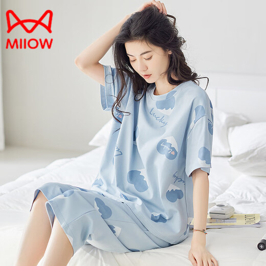 猫人（MiiOW）2025新款睡衣女款夏季纯棉短袖七分裤家居服全棉休闲可外穿 Z9854 M 【建议75-90斤穿】