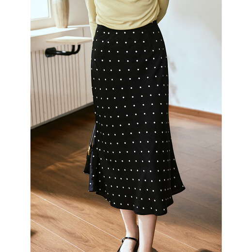 
Olrain A-line slim polka dot skirt women's autumn 2025 new high-waist slim mid-length skirt black and white polka dot L 165/72A/L