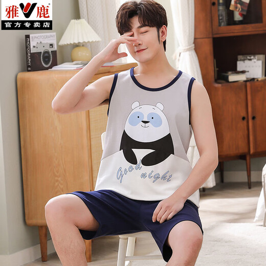 Yalu men's sleeveless pajamas summer loose vest cartoon trend among teenagers large-size cotton 1283 vest male denim orchid dolphin teeth M teenager version [60-70Jin [Jin equals 0.5 kg]]