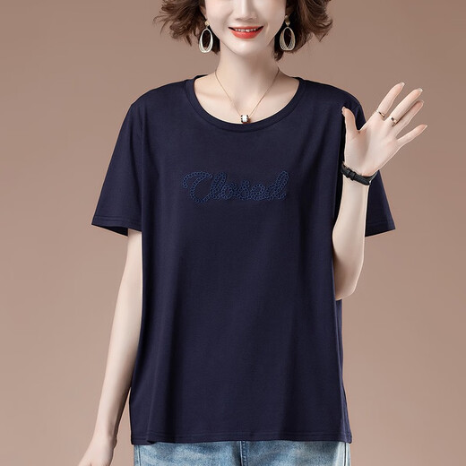 Giordano Leichtes Luxus-Kurzärmel-Hemd für Frauen im Sommer Neue Plus-Größe Plus Size Damen Lose Mutter mit mittleren Altersbaumwolle vielseitigem Nachthemd Schwarz 9896 XL x