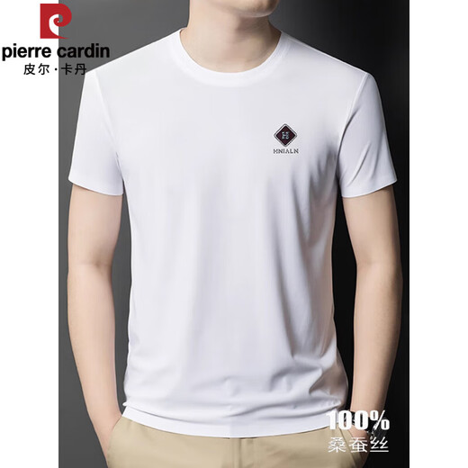 Pier Cardin Mulberry Silk Camiseta de manga corta para hombres Summer New Round Color sólido Versátil Camiseta informal de gran tamaño 13578 L 170 [recomendado 120-140Jin [Jin iguala 0.5 kg]]]