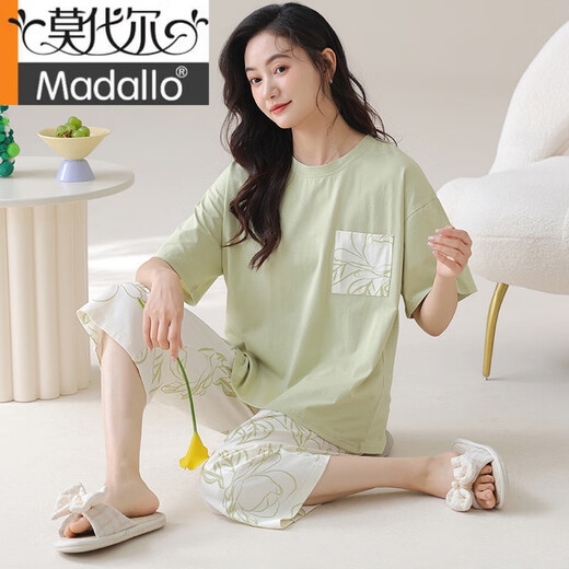 Modal summer women's A-class pure cotton pajamas short-sleeved cropped pants round neck loose simple style home clothing women's suit H9904 M