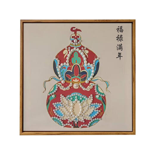 三栖虎中国风福禄满年珍珠画DIY材料全套宋锦手工数字油画感装饰画 LL13570全彩喷绘送点钻笔 来图定制图片尺寸请联系客服