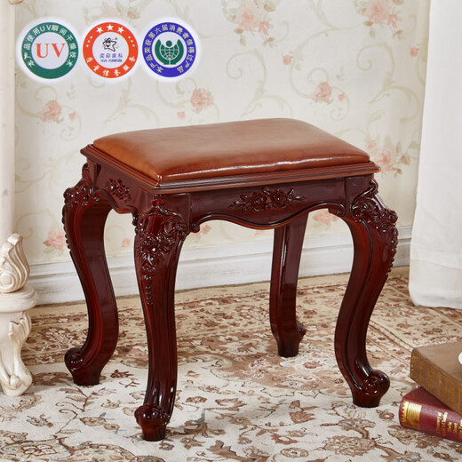 Chuangjingyi selects guzheng round stool guzheng piano stool single European dressing table stool American makeup chair Chinese classical small square stool dark brown square stool brown surface 45 cm high