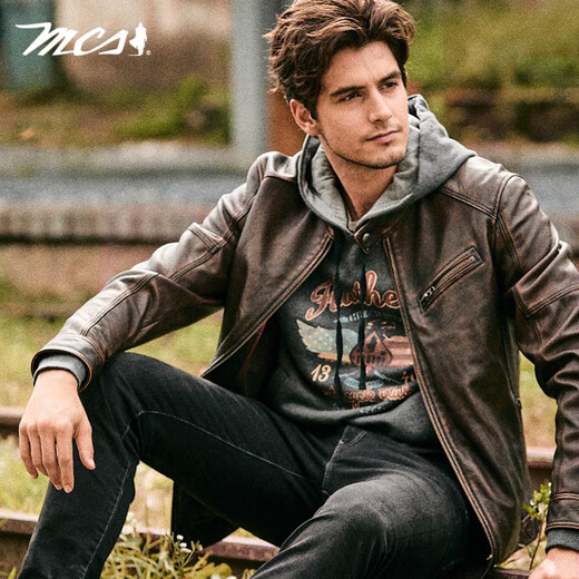 MCS берет свое начало от мотоциклетной кожаной куртки Marlboro из воловьей кожи, покрой в американском стиле, ретро-стиль, потертый и потертый цвет, потертая мужская осенняя кожаная куртка, темно-кофейного цвета W7 XL 52 180/96B (XL)