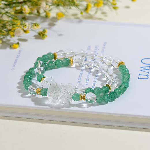 Natural Green Erdbeer weißer Kristall Zakiram Armband Gelb Gummi Blume Zyklon Armband Bogen Rabbit Ohr Anhänger C691 Grüne Erdbeer weiße Kristall Zakiram Matching Zertifikat