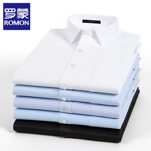
ROMON shirt men's long-sleeved 2025 new business formal wear work shirt men's striped short-sleeved professional inch shirt top 6622 blue and white stripes (long sleeves) 40 (175/92A) 130-145Jin[Jin equals 0.5 kg]