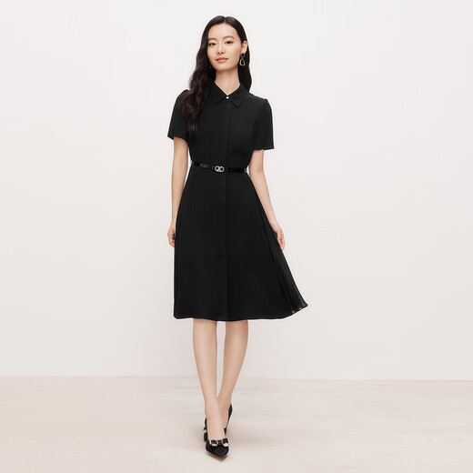 
Kelai Tier Kelai Tier 2025 summer new acetate classic shirt collar waist business dress for women black M