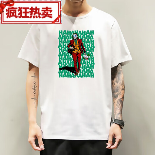 
Golden Mai Bird Heath Ledger Joker Short-sleeved T-shirt Joker Jointly Branded Dark Knight Batman Clothes Movie Peripheral Print F691 Black Clown XS (75-95Jin [Jin equals 0.5 kg])