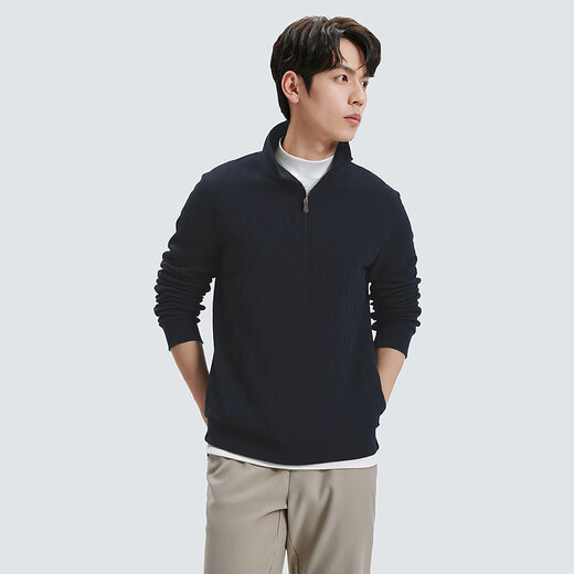 Septwolves Cardigan Men's 2026 Spring New Fashion Argyle Jacquard Half-cardigan Thick Sweater Casual Men's Top 101 (Navy Blue) M 165/84A