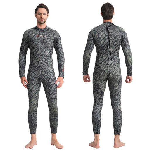 3/5mm one-piece wetsuit 1.5 warm swimsuit long-sleeved sun protection surfing paddleboard motorboat cold-proof snorkeling wetsuit 1.5mm black front opening thickened elbows, shoulders, knees and hips, wear-resistant S