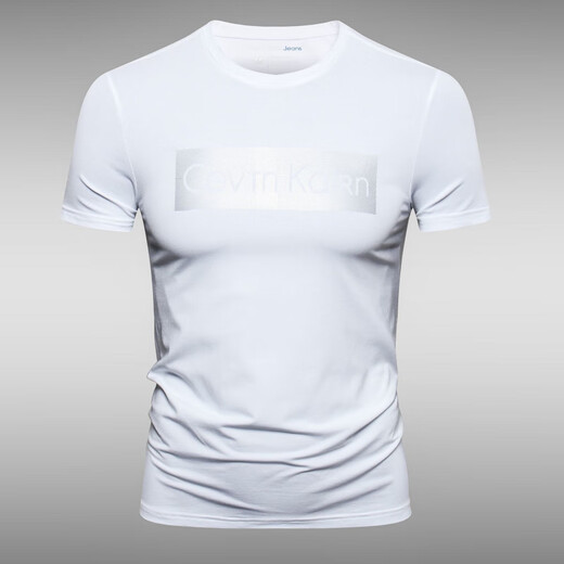 Calvin Klein Jeans/CK Summer Slim Slim с коротким рукавом мужской футболки с круглой шеей. Основная повседневная половина наполовину топ-джинсы Calvin Klein833 White S (90-105Jin [jin равно 0,5 кг])