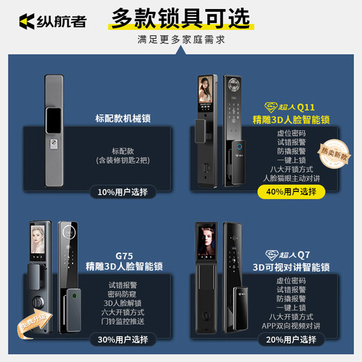纵航者 通风防盗门入户门  平开门中门 10cm锌合金大门 智能指纹锁 免费量门 金雅 2150*1050单门 【G75】精雕3D人脸智能锁