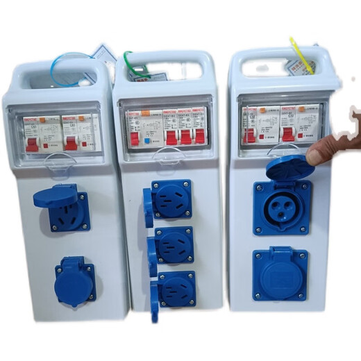 Construction site security inspection thickened suitcase waterproof and explosion-proof socket electric box 220V outdoor mobile socket leakage protection gray shell thickened two-position waterproof five-hole double leakage protection
