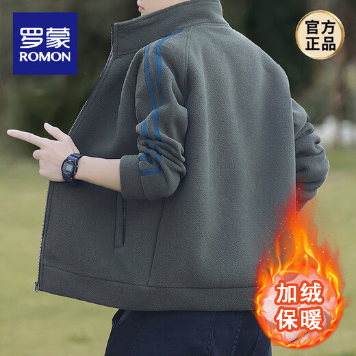 ROMON polar fleece jacket men's jacket autumn and winter 2025 new outdoor sportswear thickened fleece jacket sherpa sweatshirt military green sherpa thick section 8868 M =100-120Jin Jin equals 0.5 kg