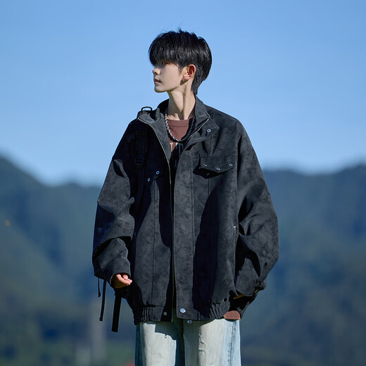 Shelley Jones American retro pu leather jacket men's autumn new loose trendy high-end handsome jacket clothing black 2XL recommended 135-155Jin Jin equals 0.5 kg