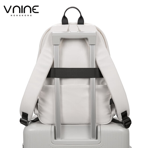 第九城（V.NINE）书包初中生女生大容量双肩包简约休闲电脑包大学生中学生轻便背包 米色