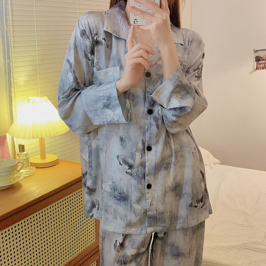 Shantou Lin Village Pajamas for women in spring and autumn long sleeves trousers Internet celebrity home clothes for women in autumn ice silk suits for outside 6630 M (80-100Jin [Jin equals 0.5 kg])