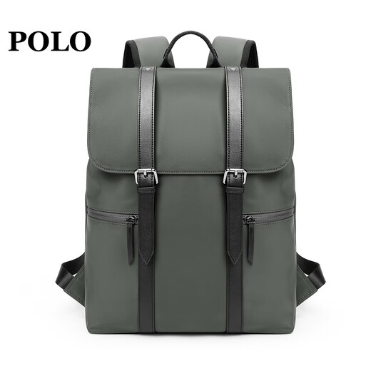 Polo [New Product] Rucksack für Männer, modische und trendige Paar-Reise-Rucksack für Frauen, 15,6-Zoll-Student mit großer Kapazität, grau-grün.