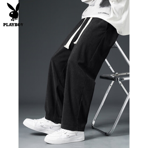 Playboy (PLAYBOY) corduroy casual trousers for men in autumn new loose straight sports pants men's autumn and winter thickened wide-leg pants apricot XL 140-155Jin Jin equals 0.5 kg