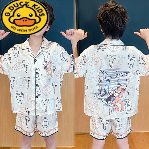 G.DUCKKIDS milk dragon boy ice silk cool pajamas summer medium and large boy thin short-sleeved children's air-conditioning home clothing set 6628#chiikawa 170 16 size height 140-150CM 60